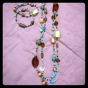 Blue/green Beaded Necklace w/ Matching Bracelets